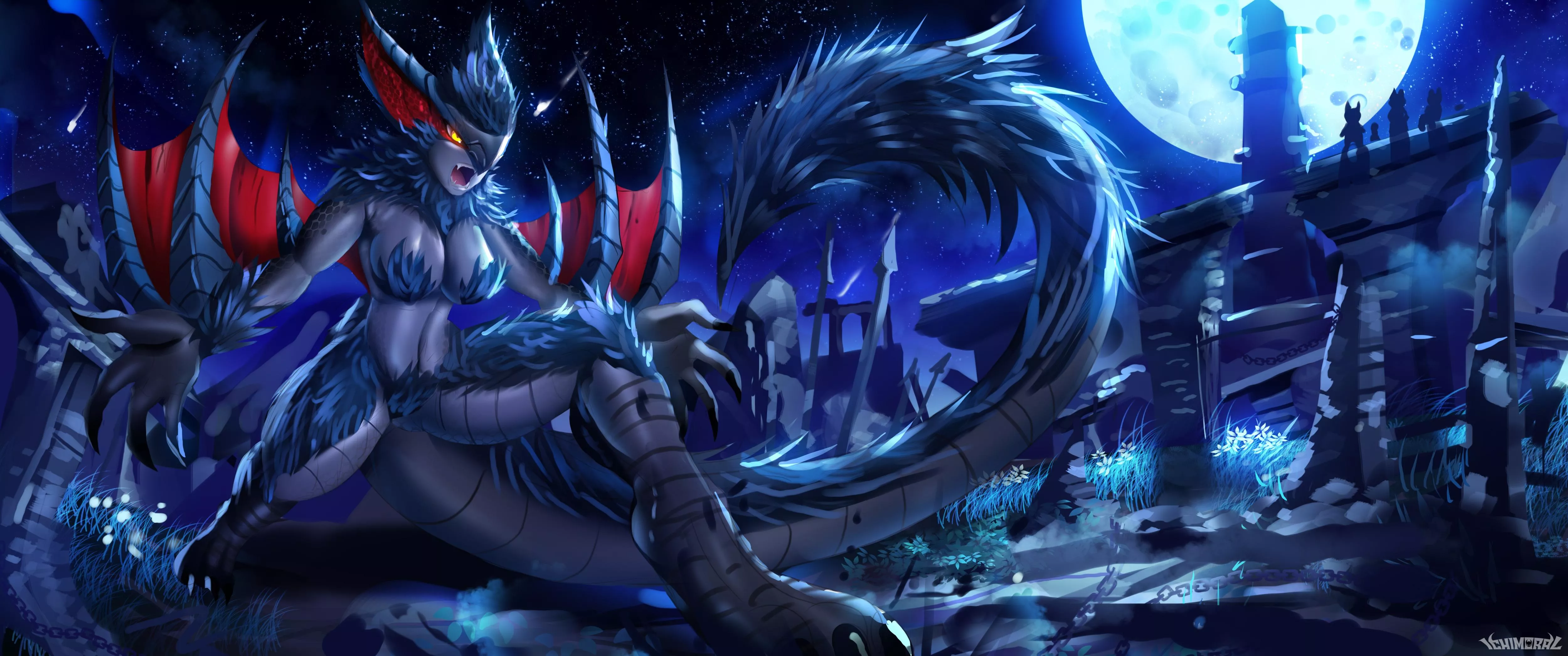 A follower wanted me to design a human female hybrid version of Nargacuga cx (Art by me @ichimoral )