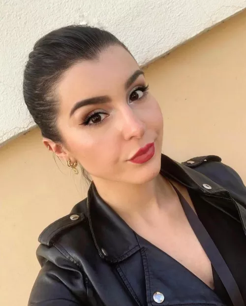 Beauty in leather jacket