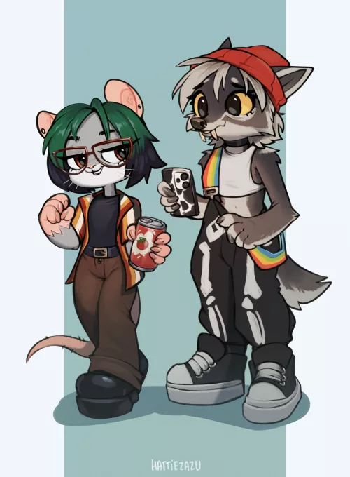 Fluffy friends! My wolfie and Anekiki (by hattiezazu)