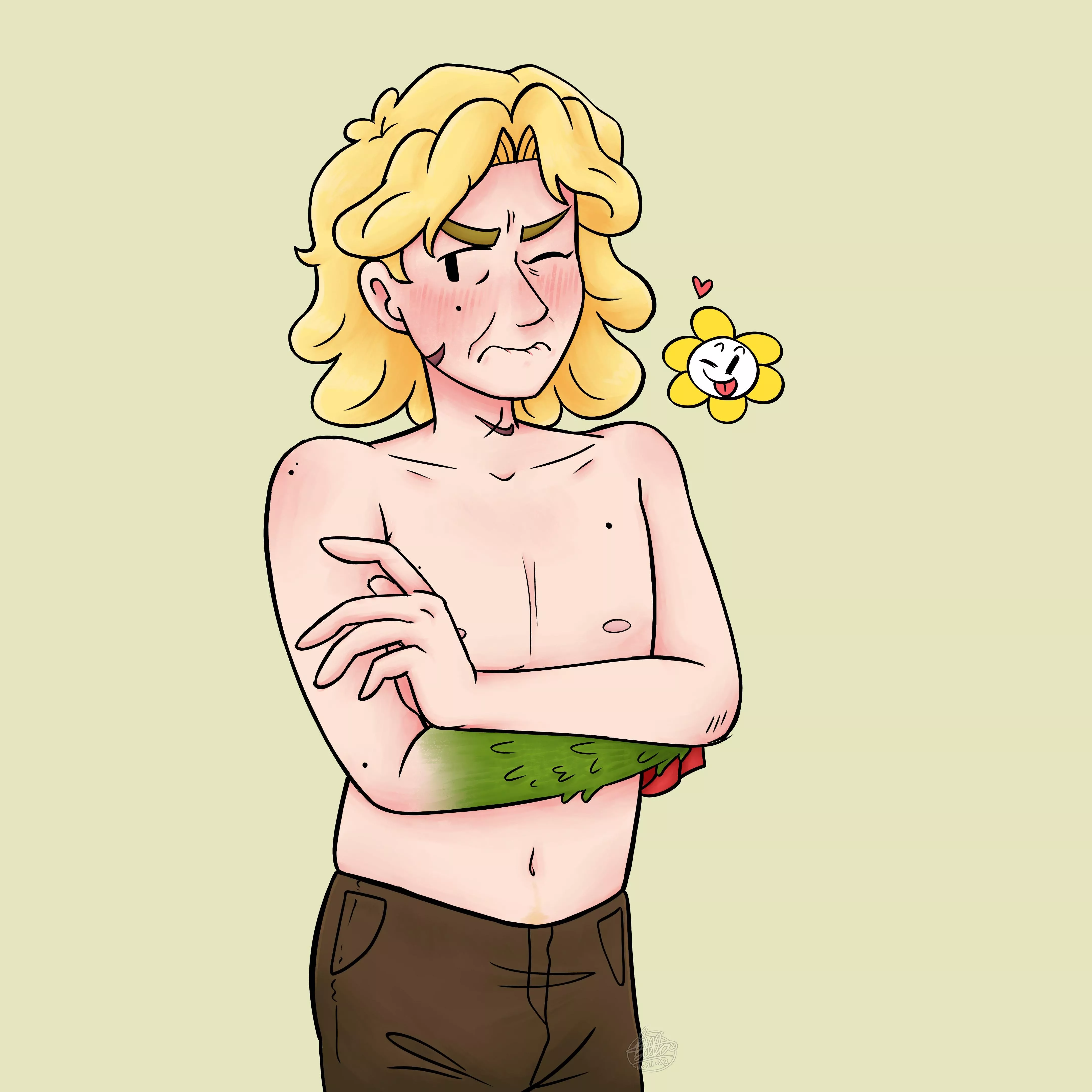 [Human!Flowey] Not as shirtless as he could've been but the batard wouldn't stop moving while I was drawing him!