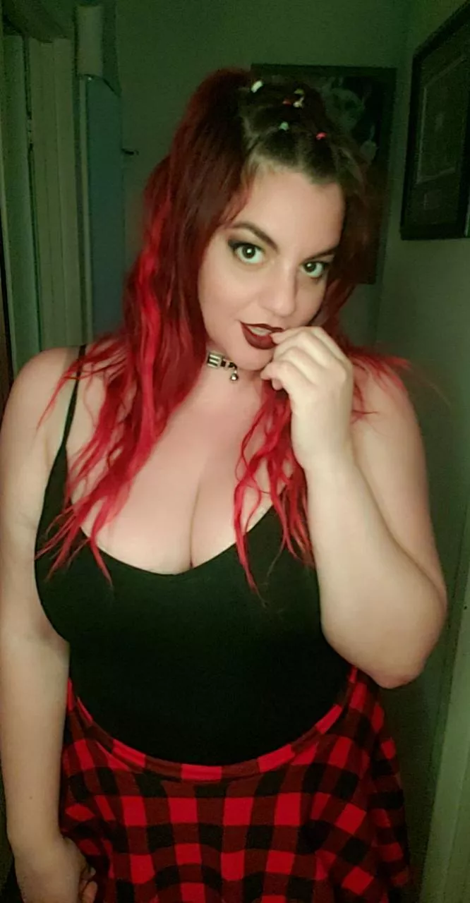 Today we wear plaid that matches the hair and lips but not the butt cheeks. I'm sure that could be corrected