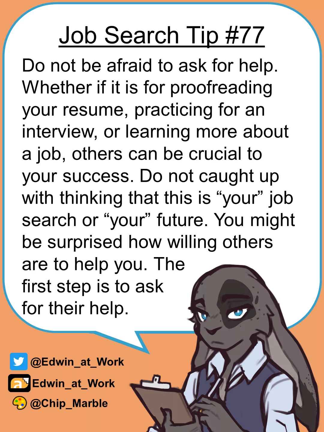 Job Search Tip 77: Ask for Help. Edwin@Work, Job Coaching for Furries
