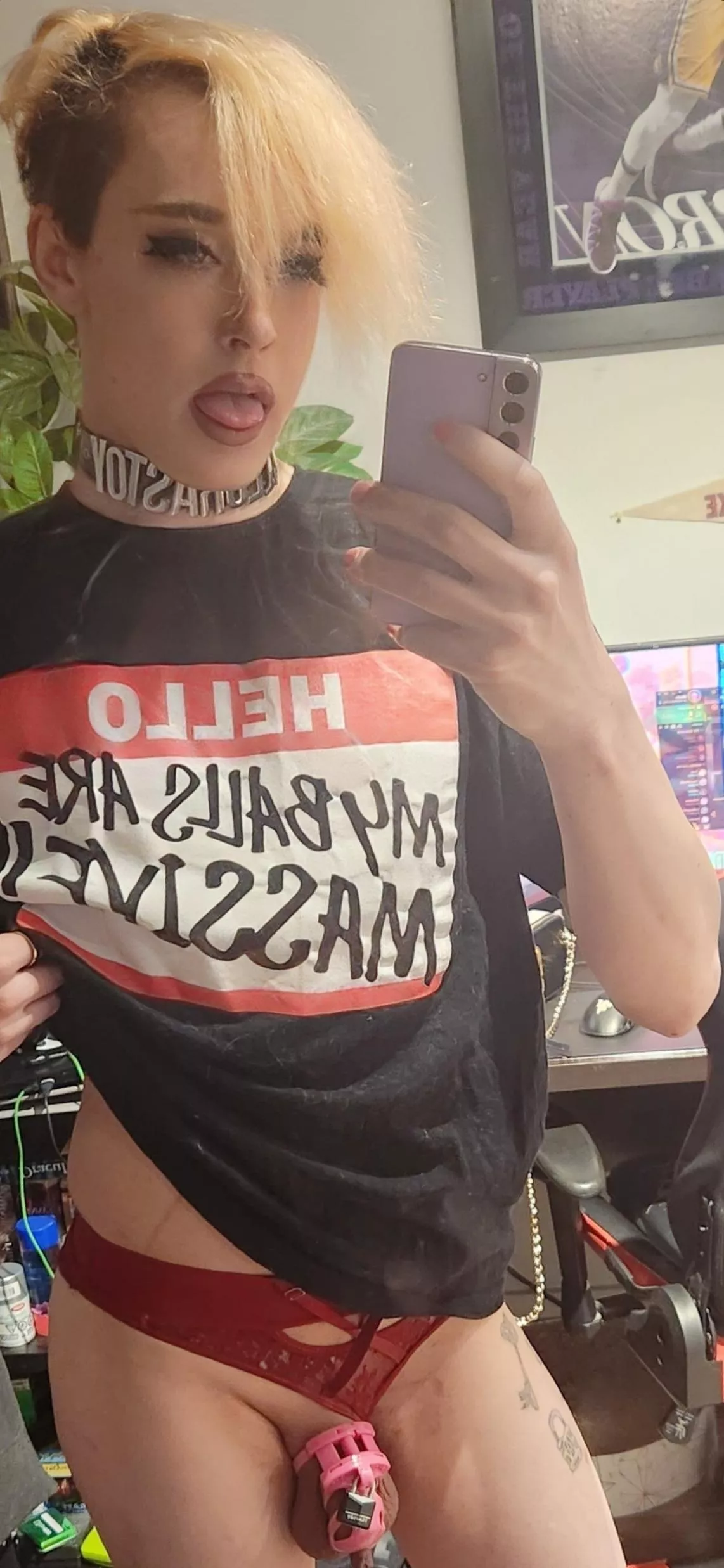 Missing my short hair but loving my caged clit