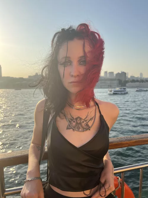 My leather top looks cool paired with dark makeup