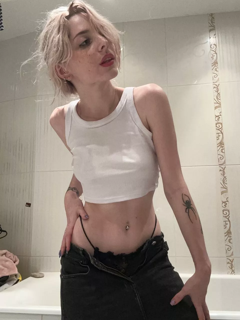 Wearing a crop top without a bra is the best solution