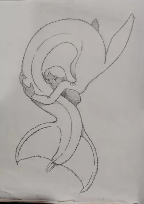 Silky mermaid hugs her own tail (OC)