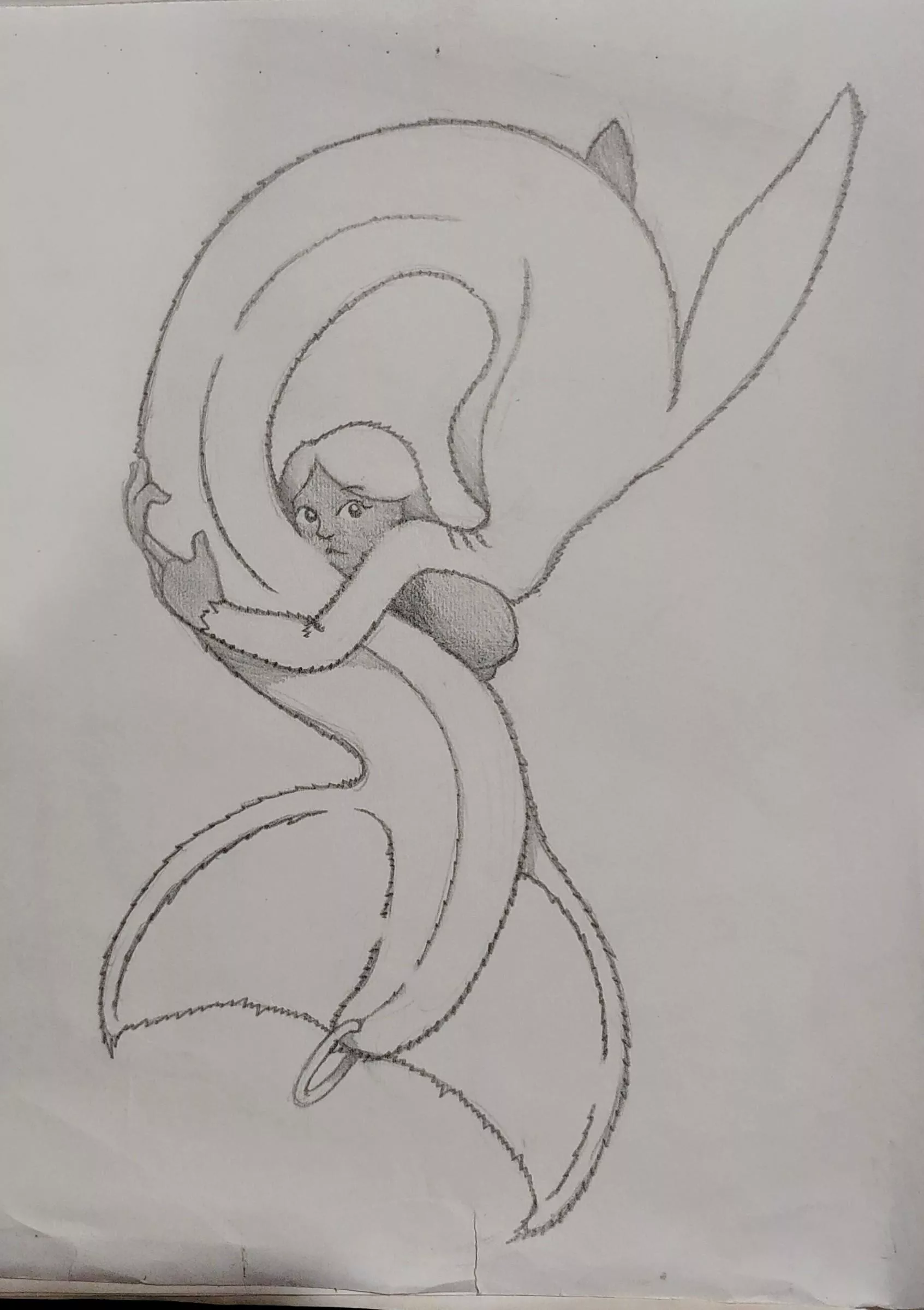 Silky mermaid hugs her own tail (OC)