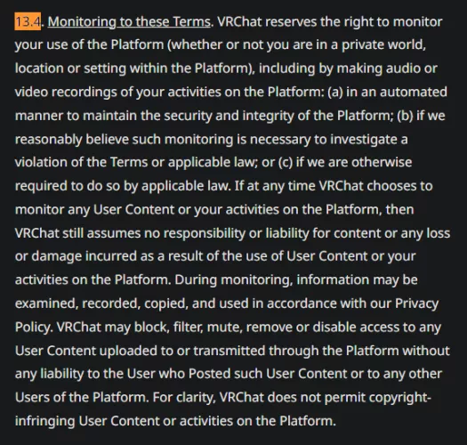 So apparently VRChat's TOS has been updated on Nov 22nd. Can anyone else prove this is a real thing? I know it's not a subreddit about VRChat but I know there's many furries here who would need to know about it and might feel violated by this change