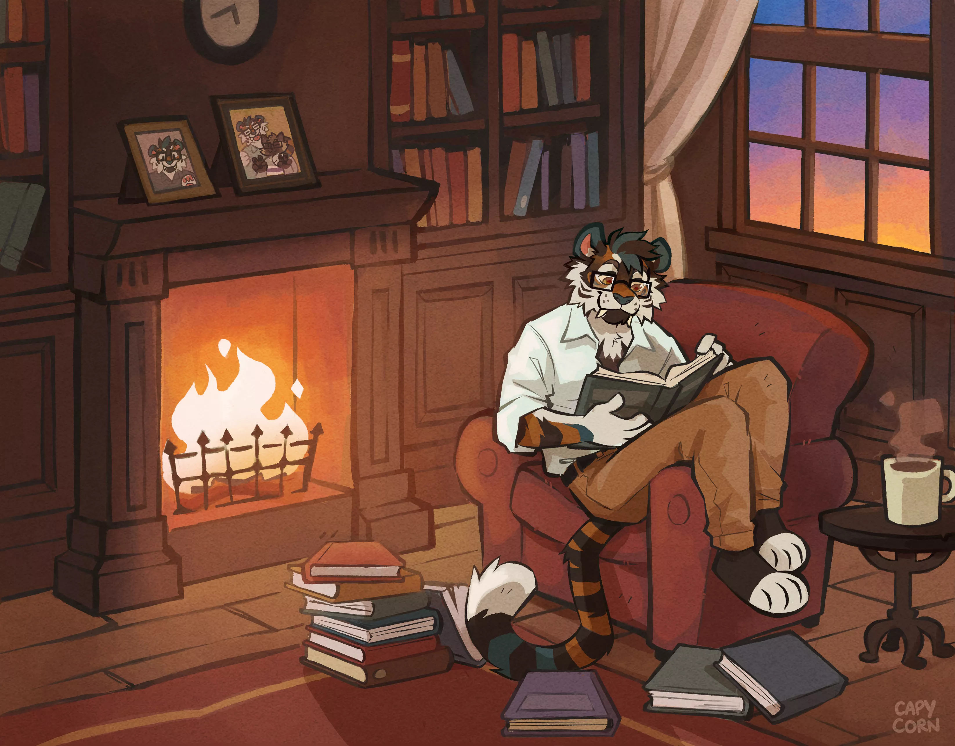 Comm for someone on Twitter 🐯📚☕️✨