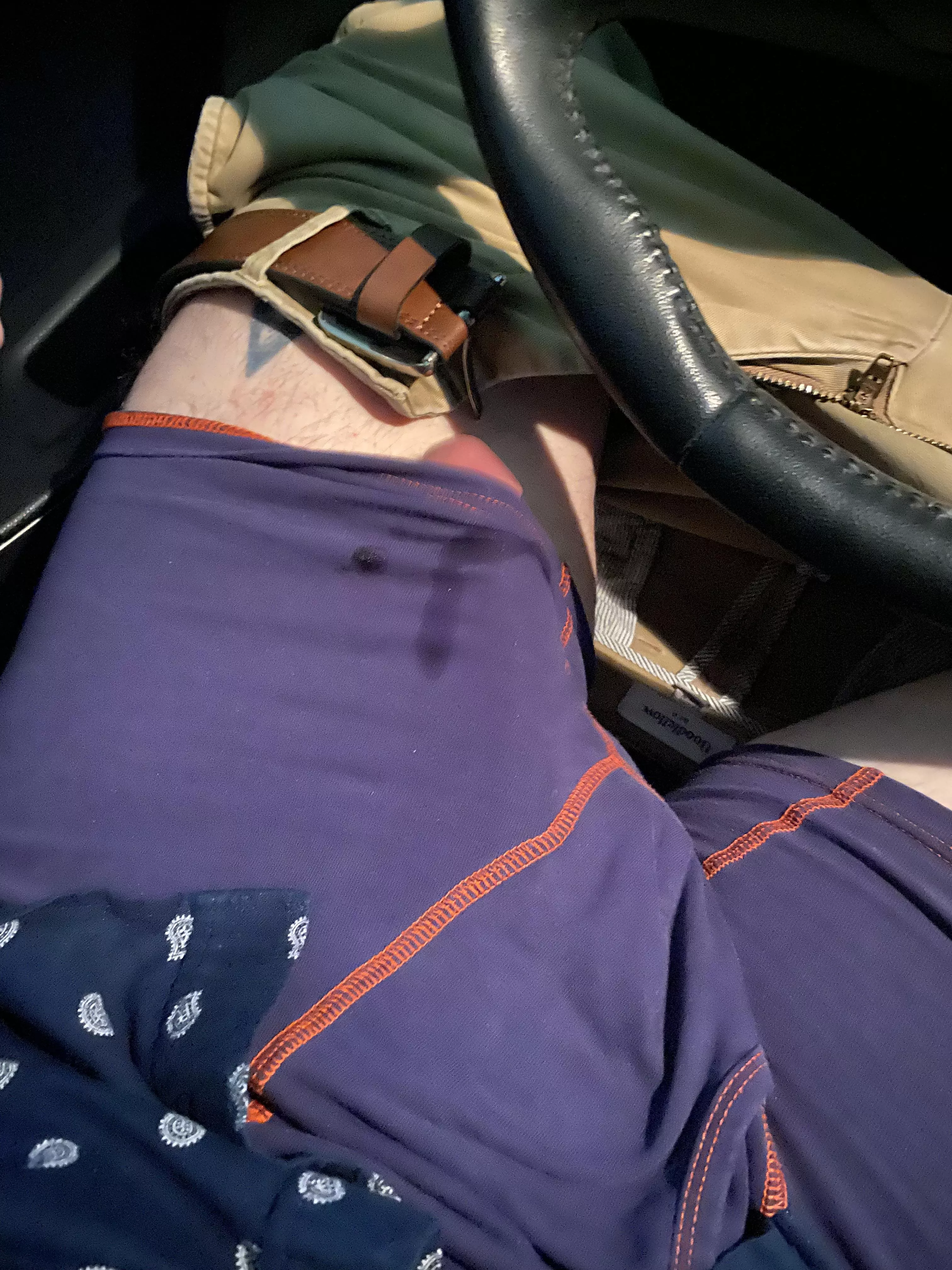 Precumming in my car at work