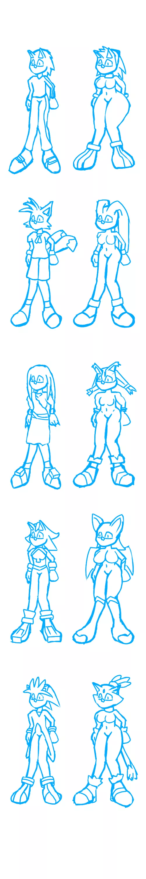 (Unfinished Rough Draft) I've had the idea for a while of an alt world which the male characters are clothed and the female characers are nude. So I paired then swapped several characters. Any other pairing ideas? [Self/StudThePuppyDeluxe]