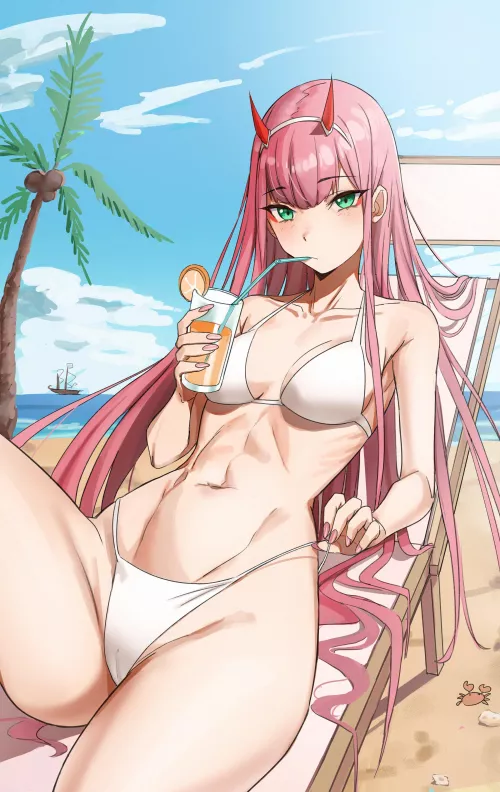 Zero Two at the beach (@KiritzuguArt) [Darling in the Franxx]