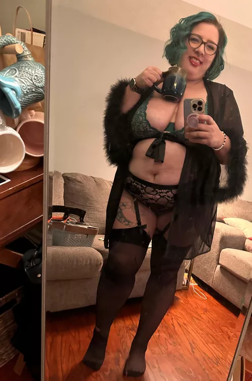 Early evening coffee just tastes better in lingerie… to me😉 When does coffee taste best to you?