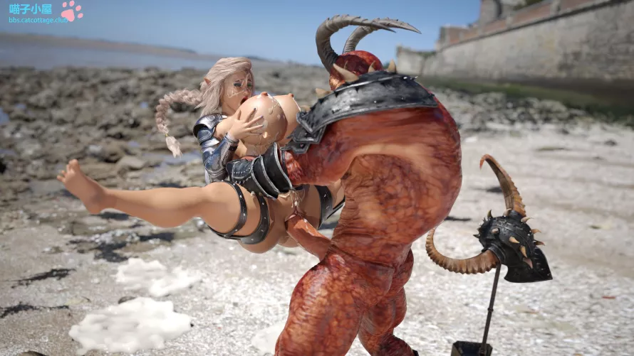 hot and busty warrior getting fucked by a beast (Artist: CJFLO)