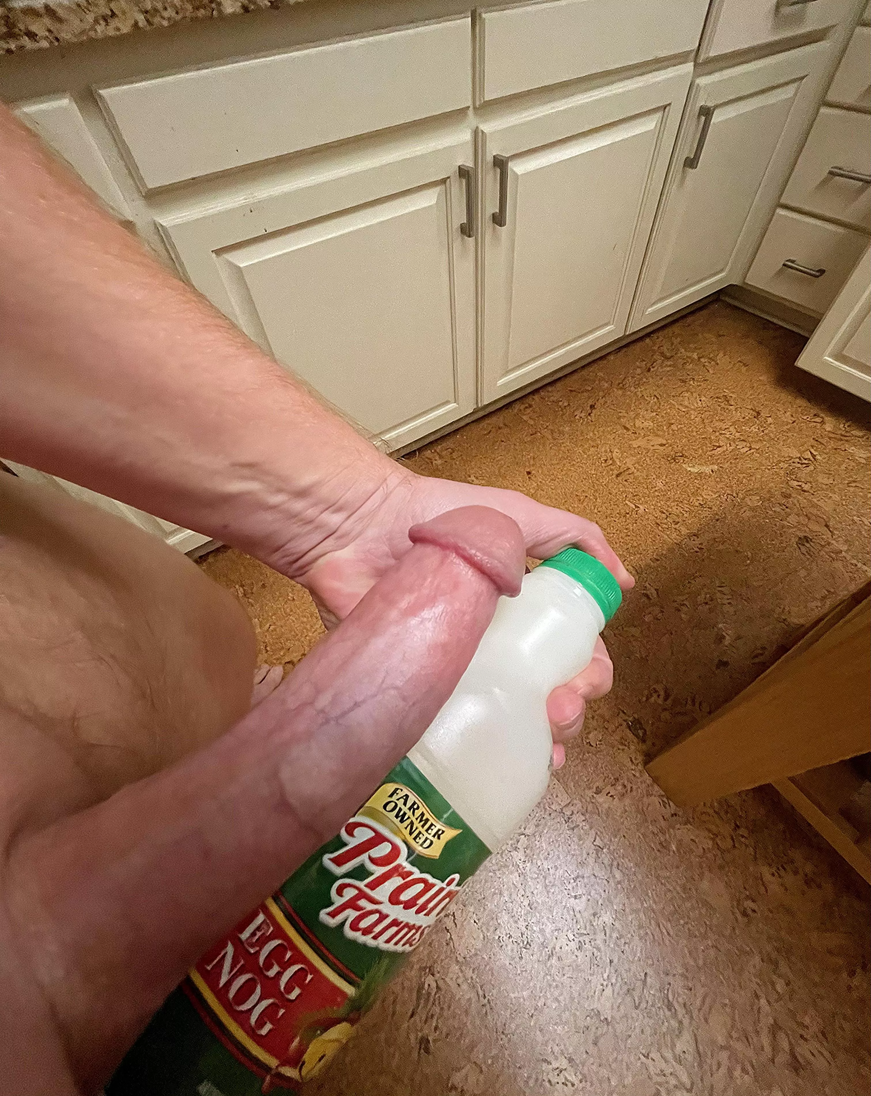 My cock next to a quart of egg nog. Ho, ho, ho! 🎅