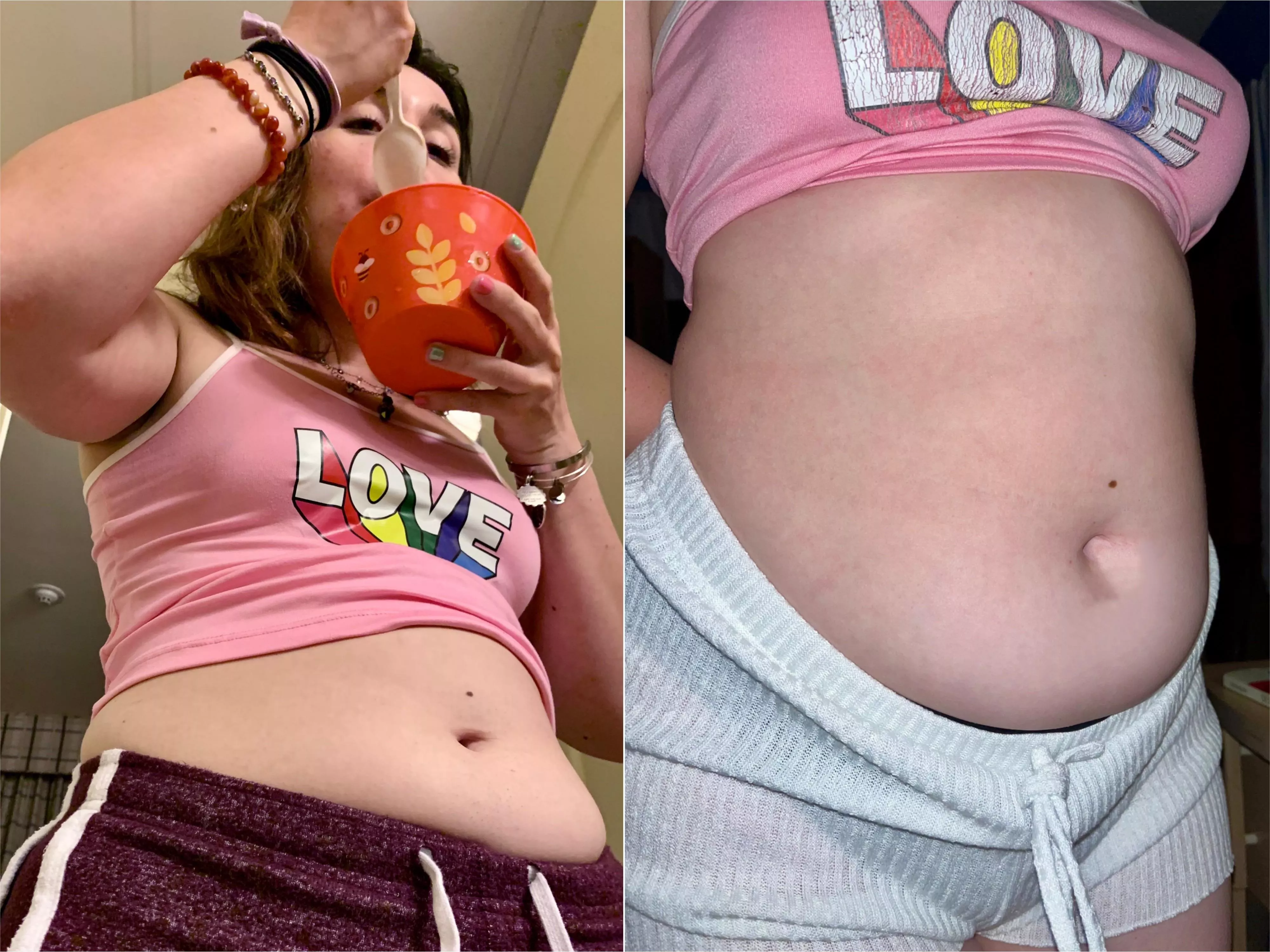 I used to wear this shirt out. Now it’s like a tubetop the way it rolls up my belly