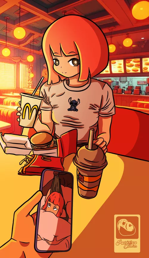 Mcmommy at McDonald's with her cuckold on her smartphone