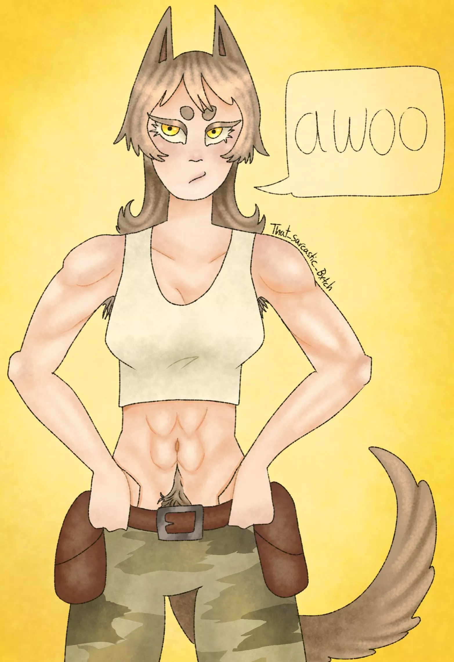 (OC) werewolf girl retains some characteristics from her transformation