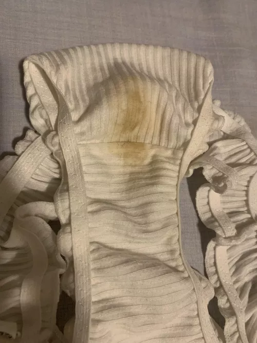 Perfect yellow stain on these white panties!