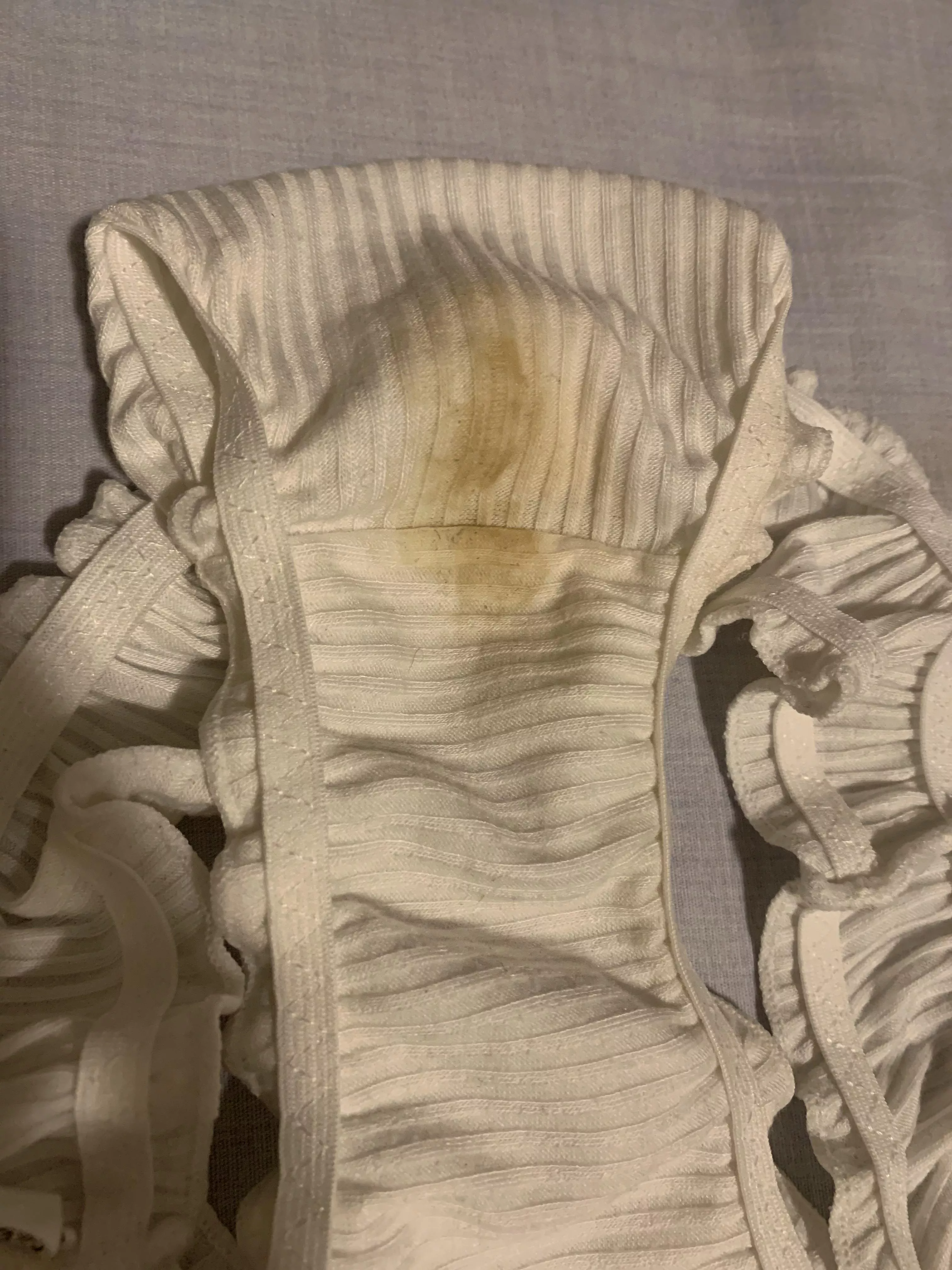 Perfect yellow stain on these white panties!