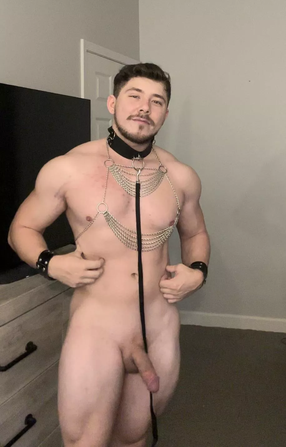 The X rated version of a cosplay my girlfriend had me wear to a rave w her. Not pictured: her cat ears I borrowed 😹