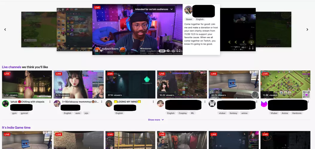 Twitch recommends T&A