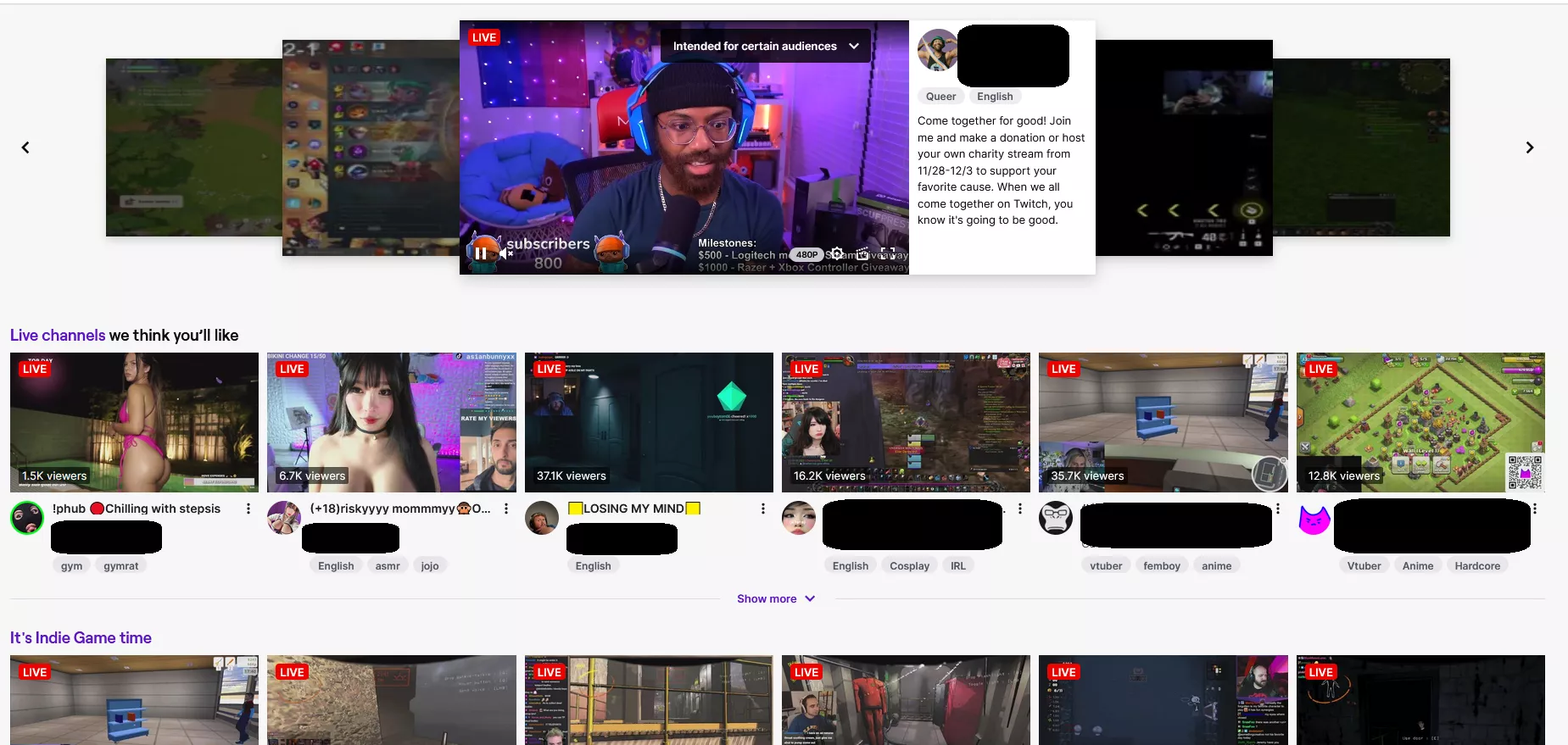 Twitch recommends T&A