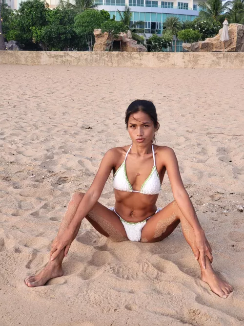 Beach girl in white bikini for you