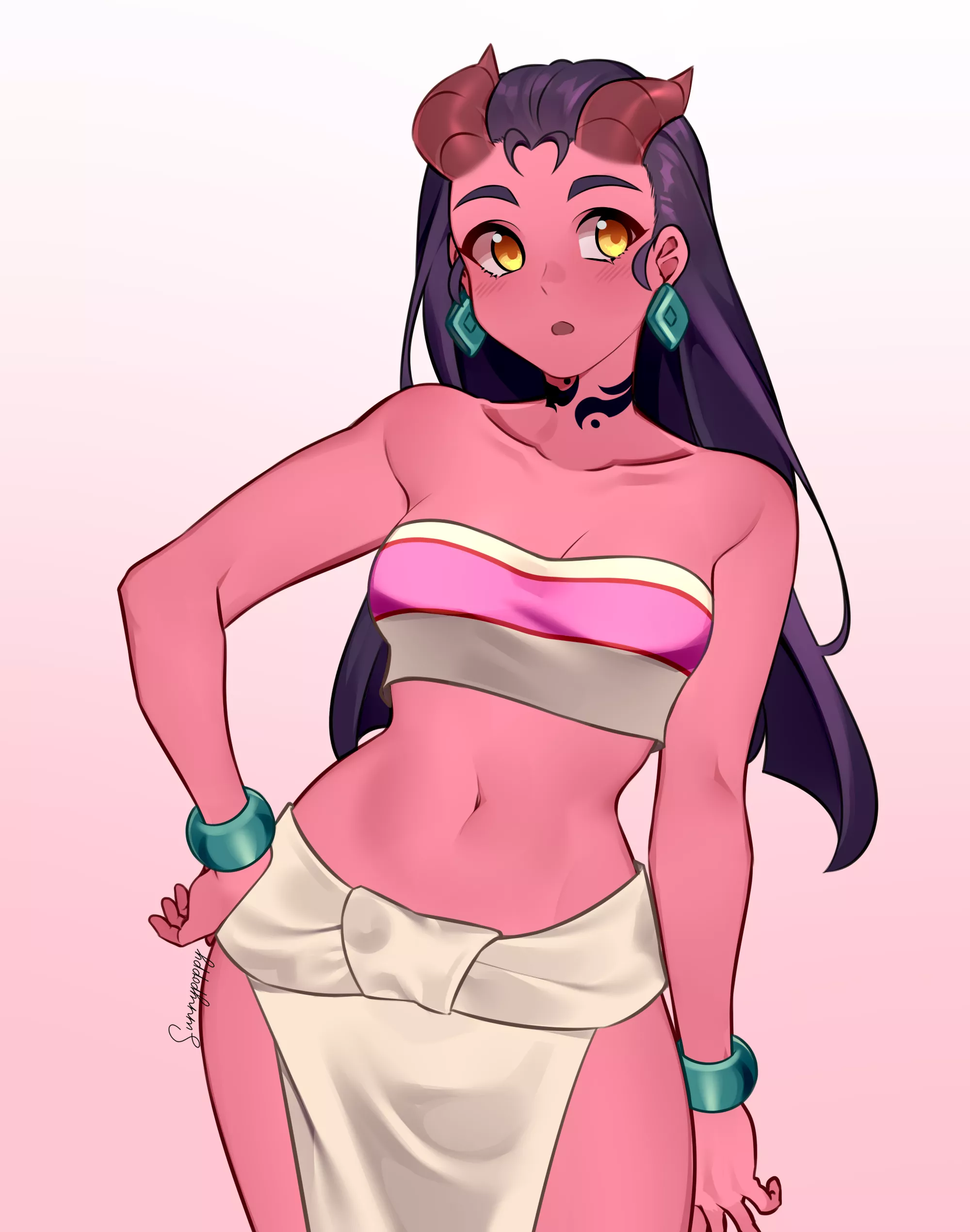 Dahlia, my demon girl OC, cosplaying as Chel from Road to El Dorado; art by SunnyPoppy