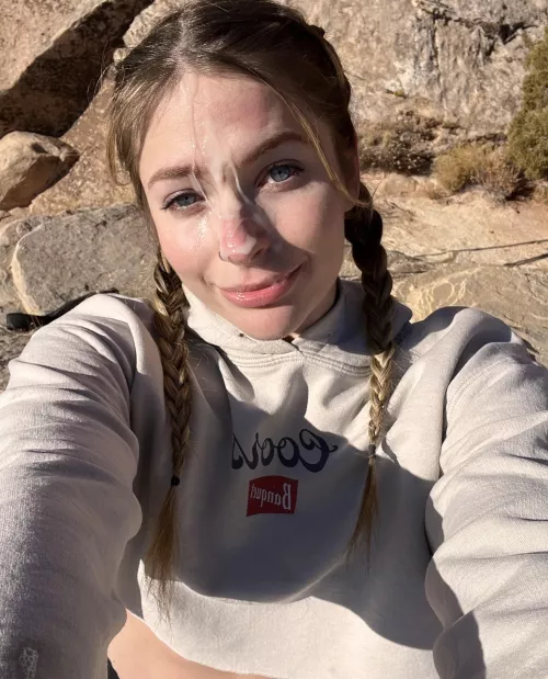 Happy to be outside and proud to wear cum :)