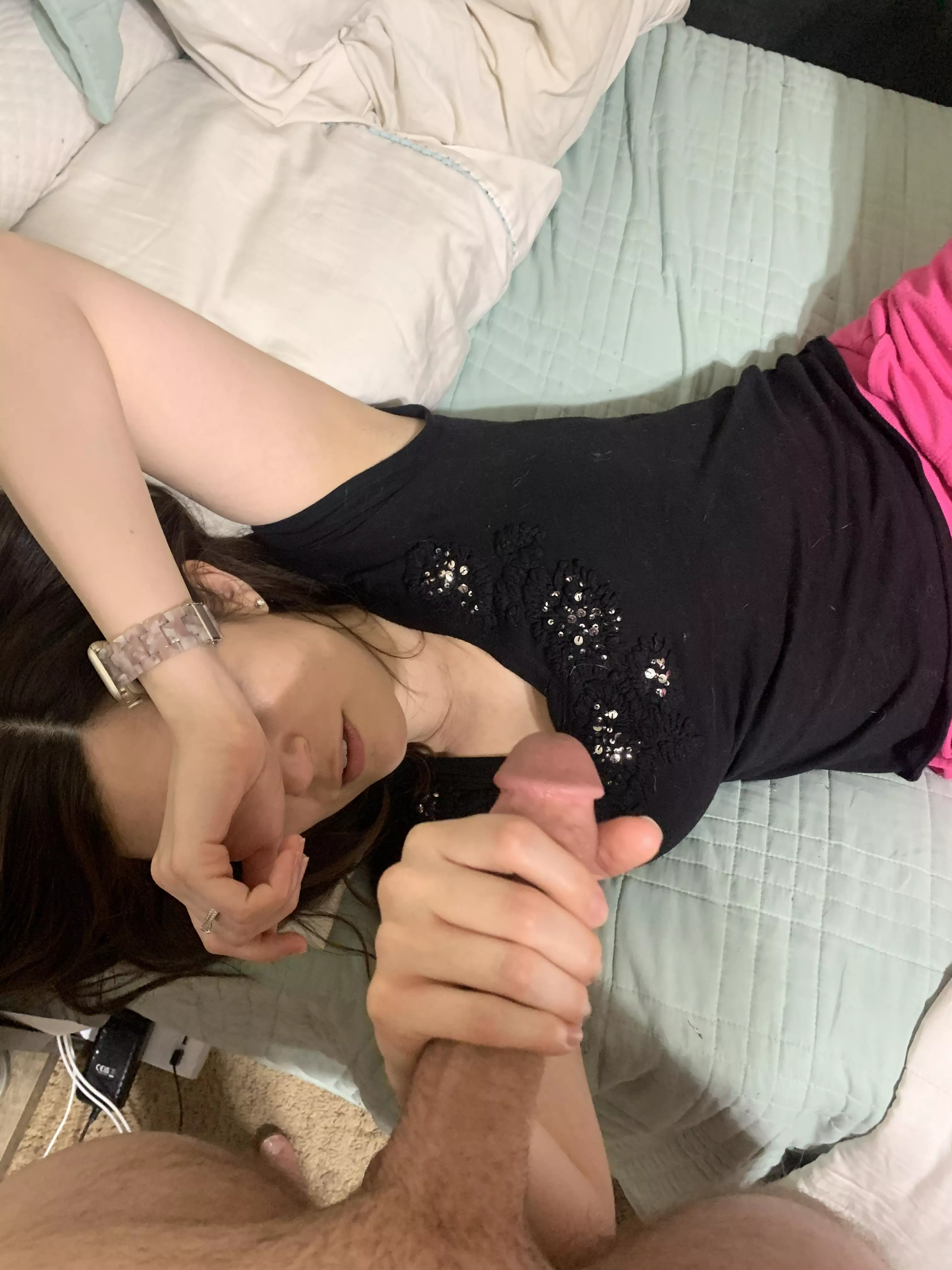 MILF stroking a big cock