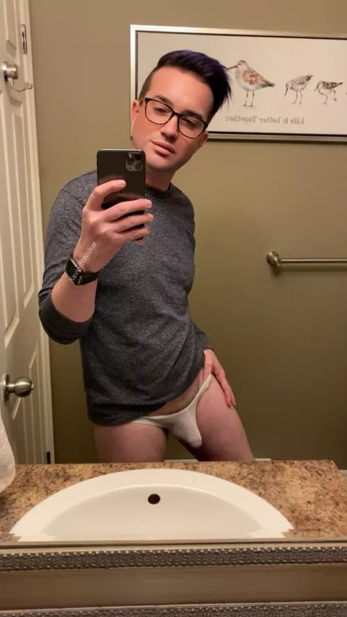 (NSFW) first snowstorm today, so it’s a white thong to celebrate lol 😂