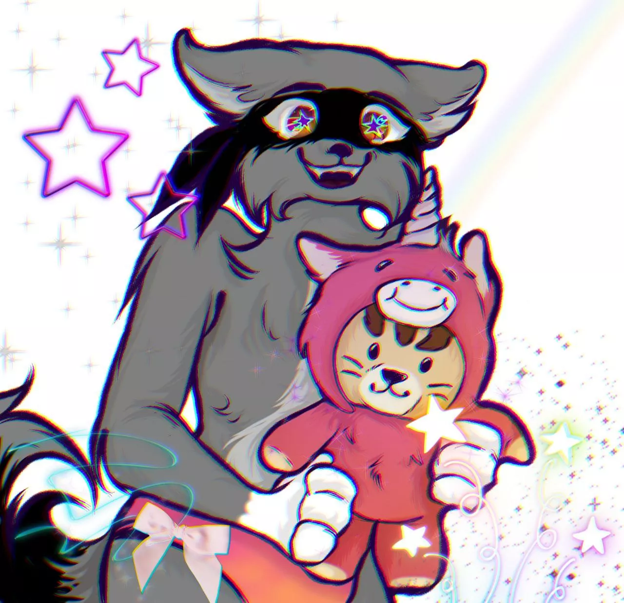 Raccon hugging toy (by Boooble, commissions are opened. My bio)