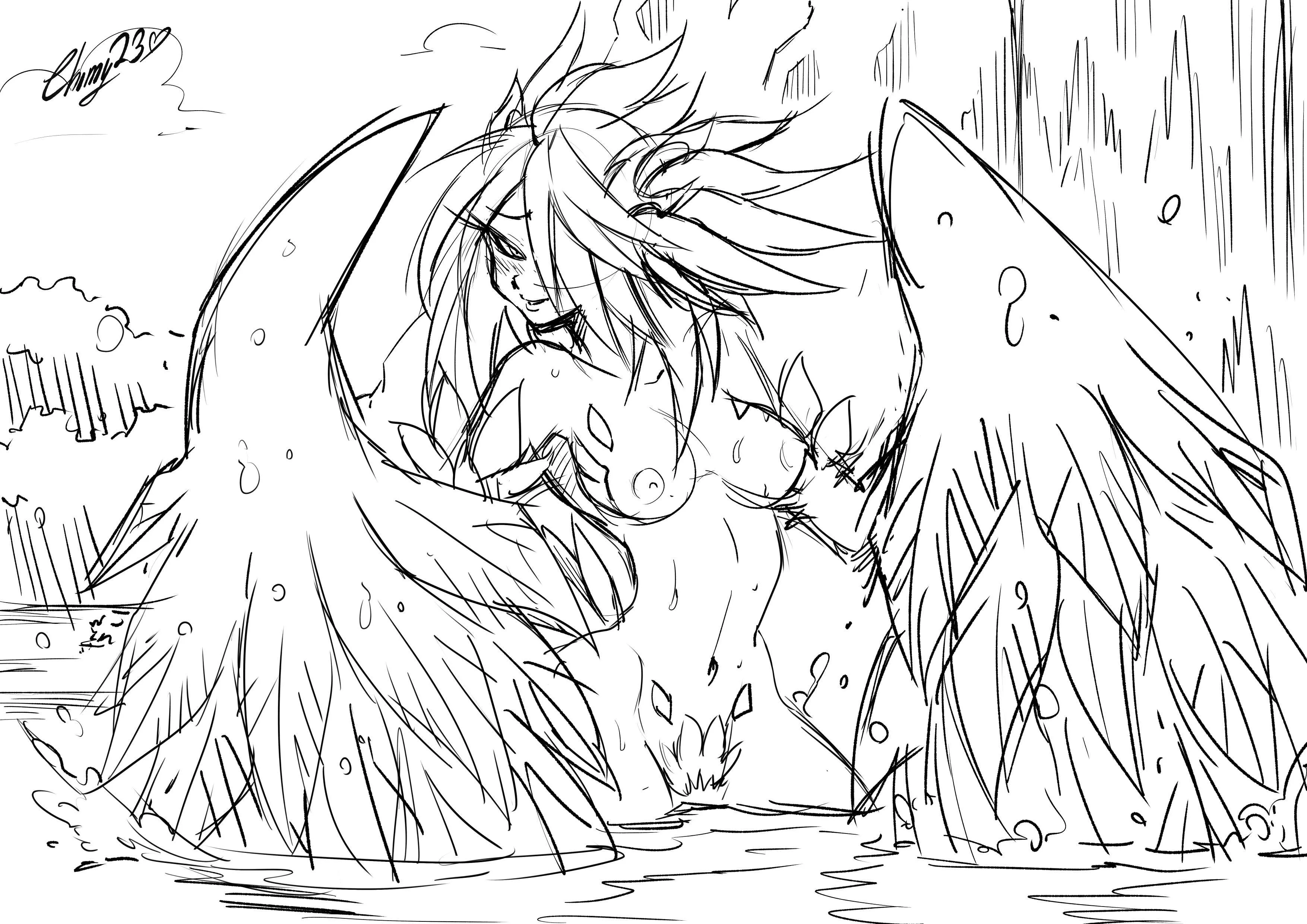 Harpy Bathing (SKETCH) soon in full colour n.n