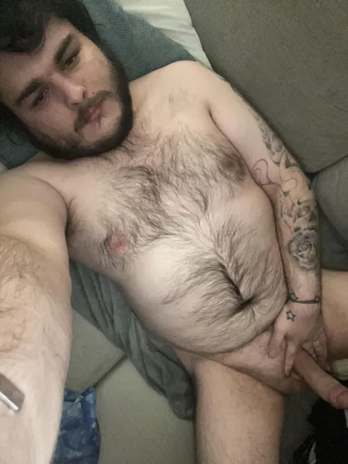 Who would like to cum take a seat on a chubby hairy dude?