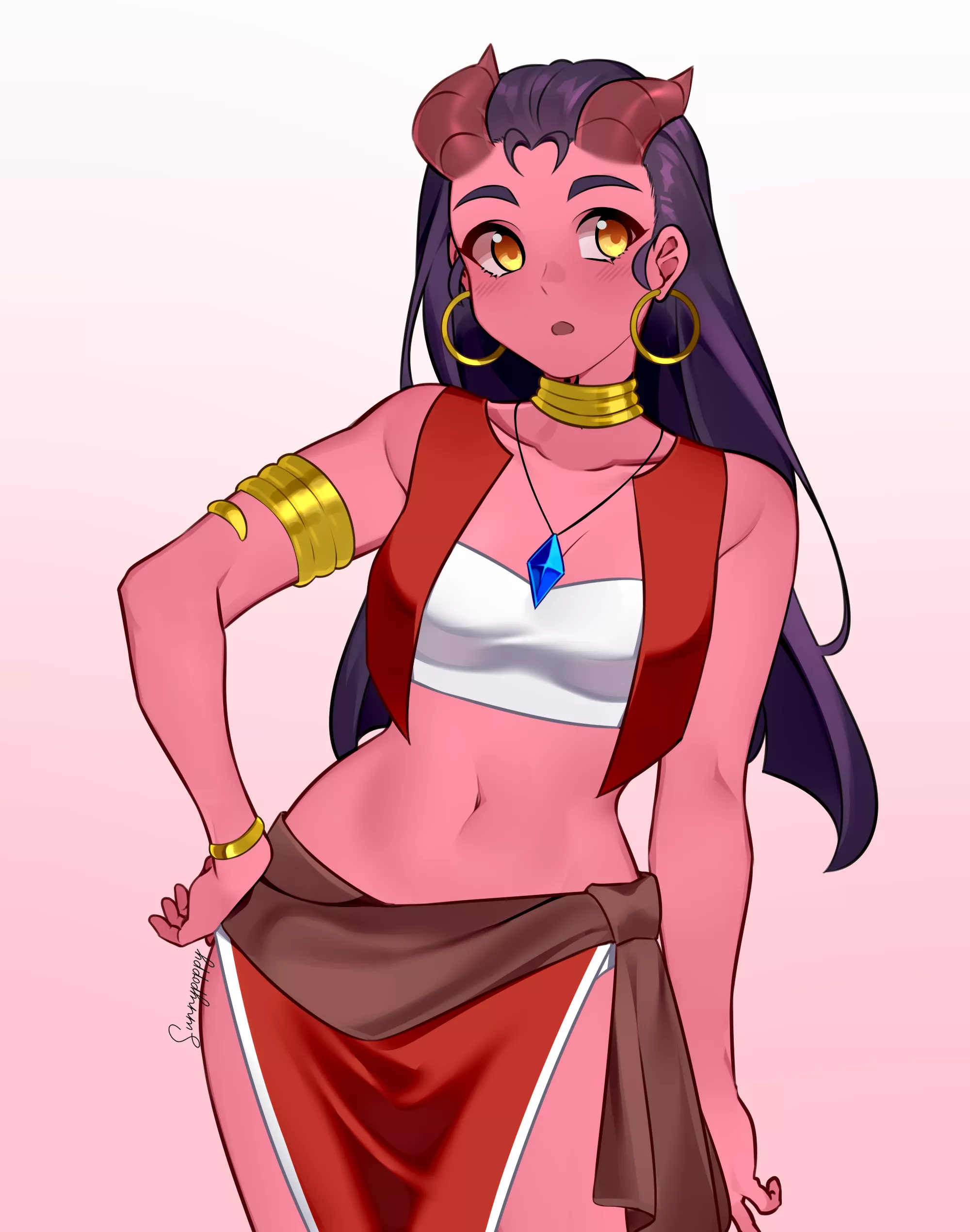 Dahlia, my demon girl OC, cosplaying as Nadia from Secret of Blue Water; art by SunnyPoppy