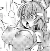 LF Mono Source: heart-shaped_pupils, hairclip, open_mouth, tongue_out, shirt_lift, breasts, breasts_out, big_boobs, drooling