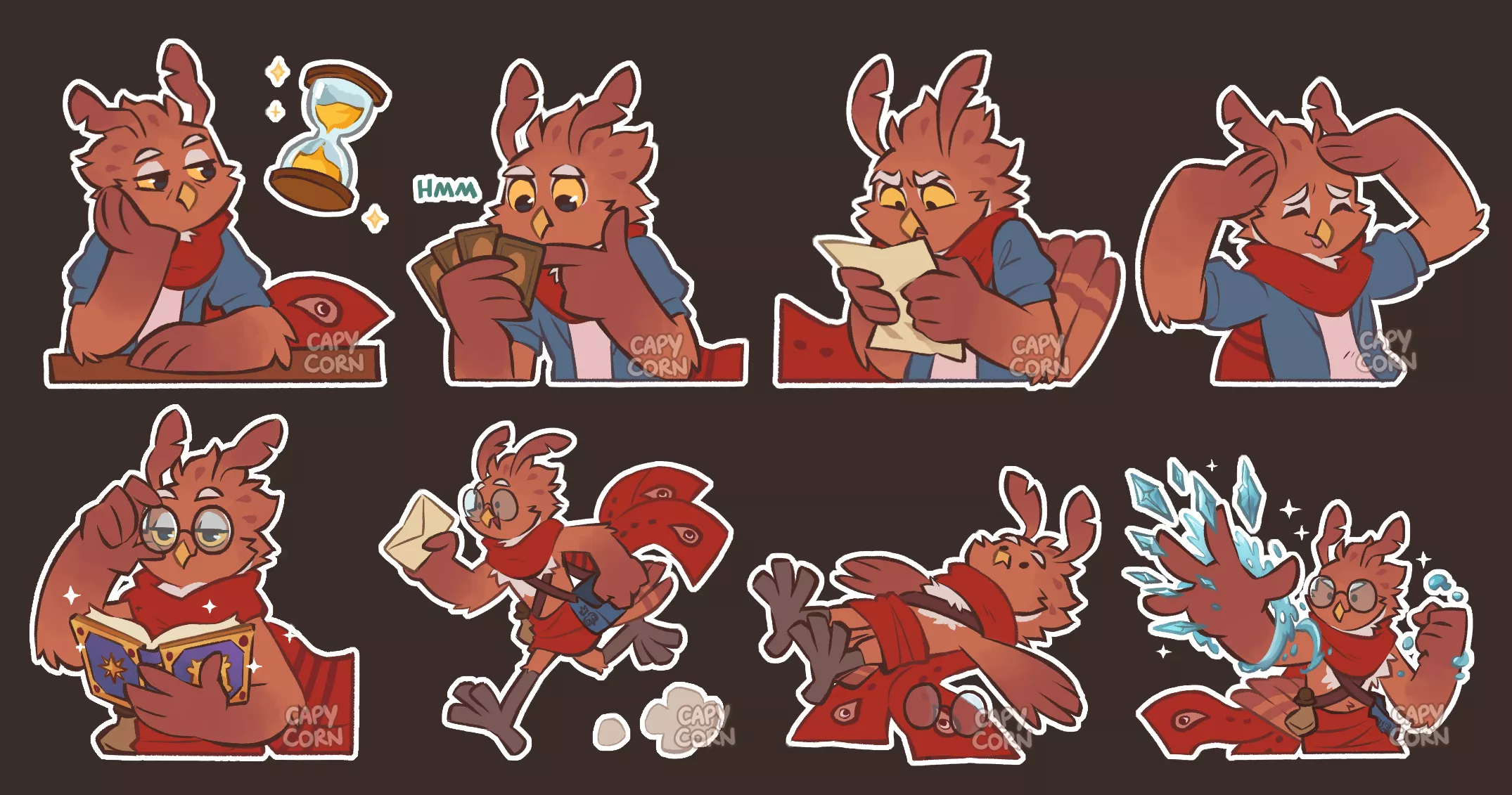 Some stickers I made for someone on Twitter 🦉🪶🧣🫧✨