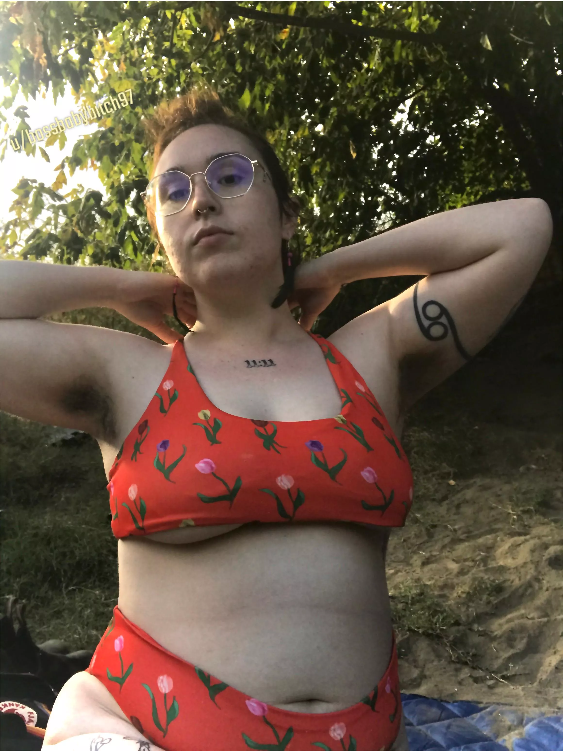 Stretching by the river