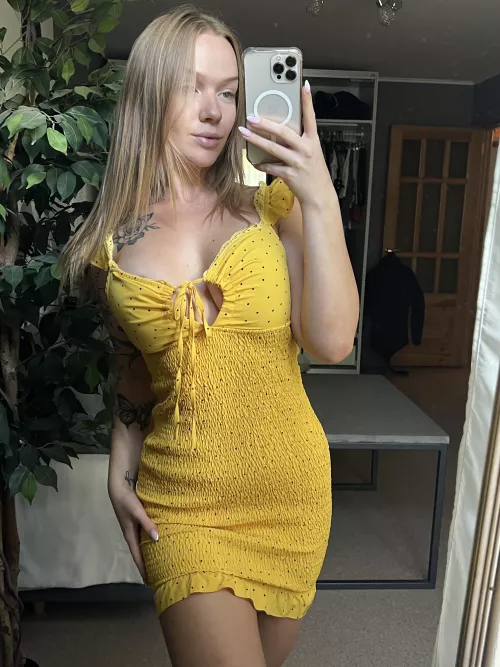 This yellow dress is cute but I think it’d look cuter on your floor