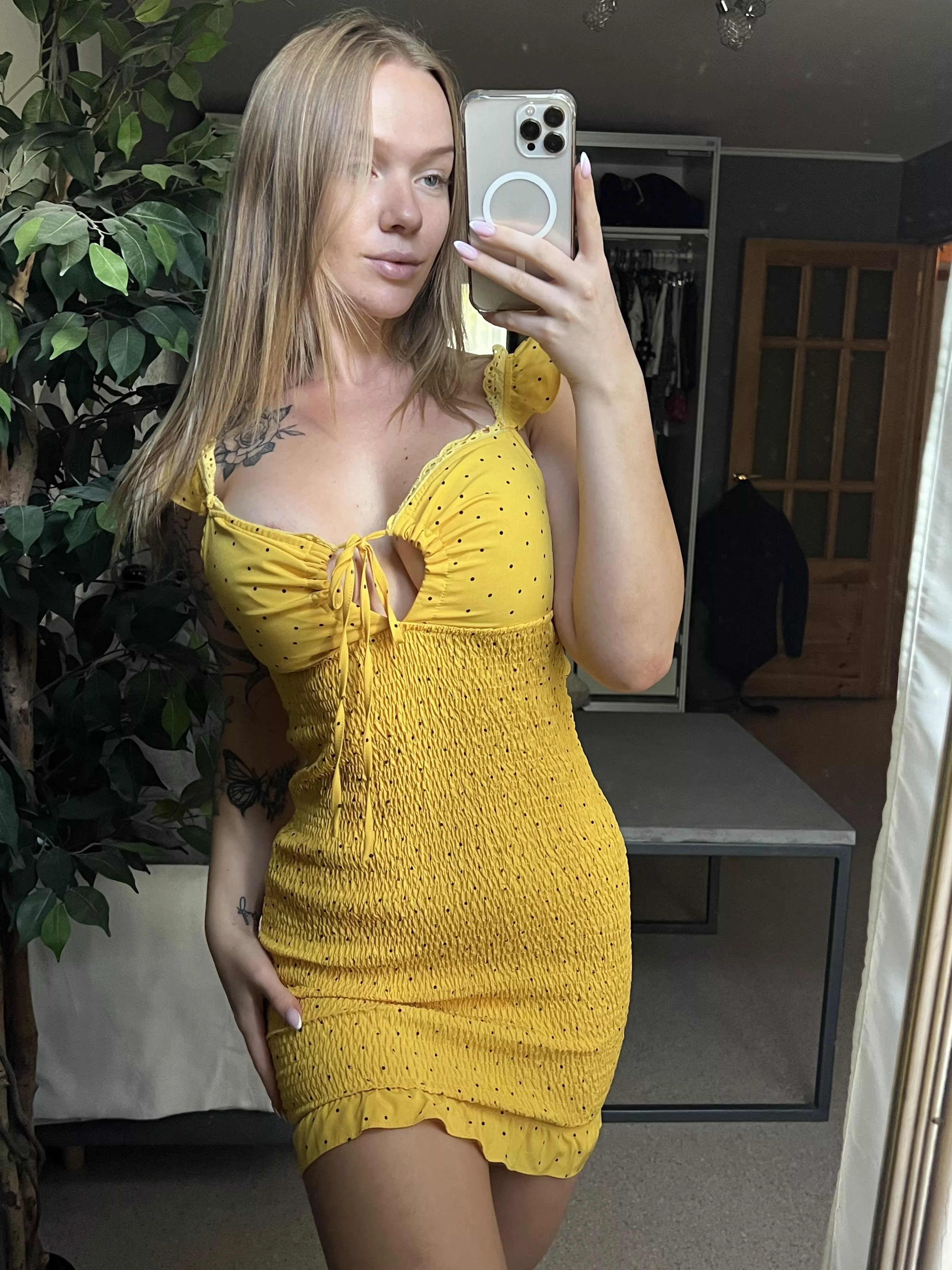 This yellow dress is cute but I think it’d look cuter on your floor