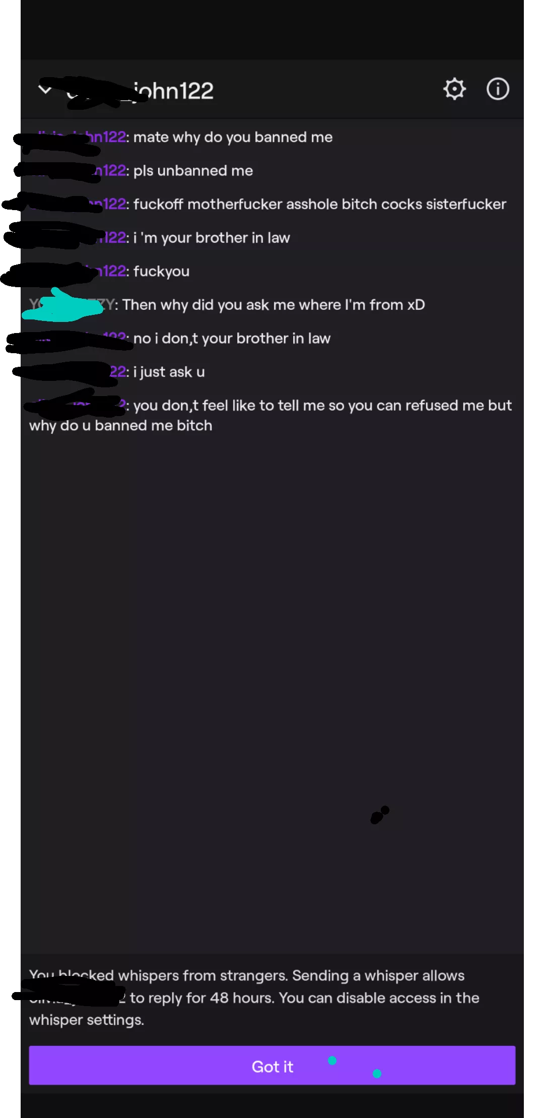 Banned a scammer and got this lol NSFW for language