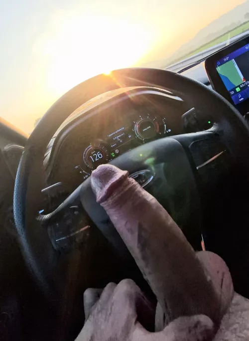 Big dick driving at sunset