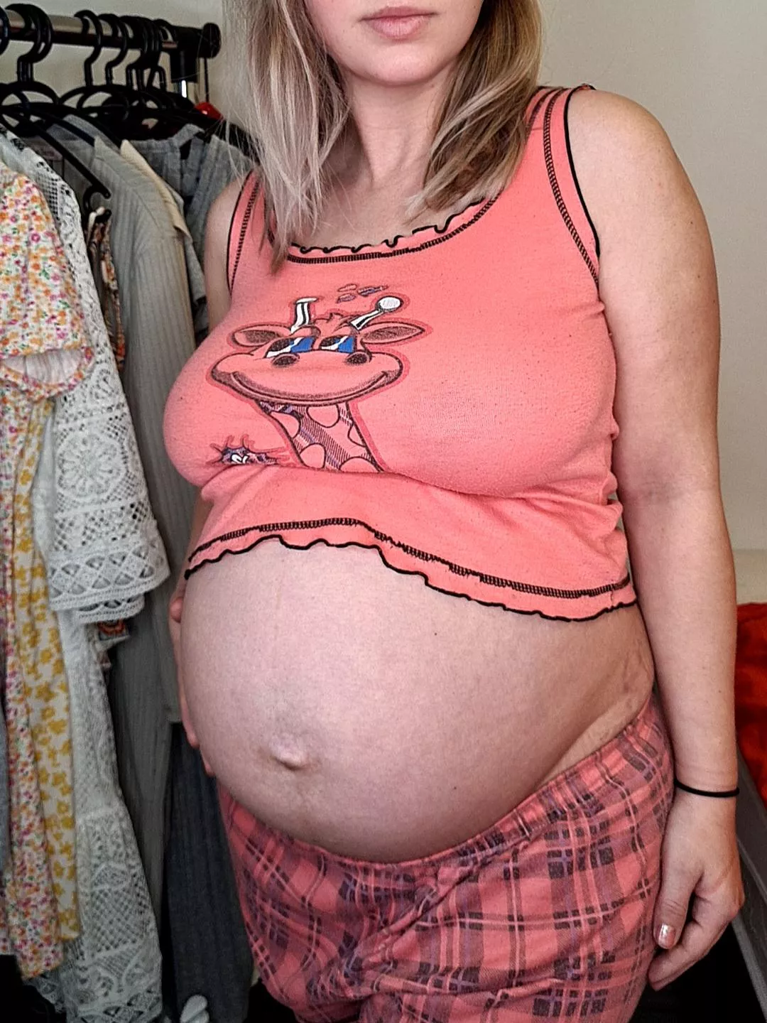 Hope you don't mind seeing my belly bulge out of my pjs!