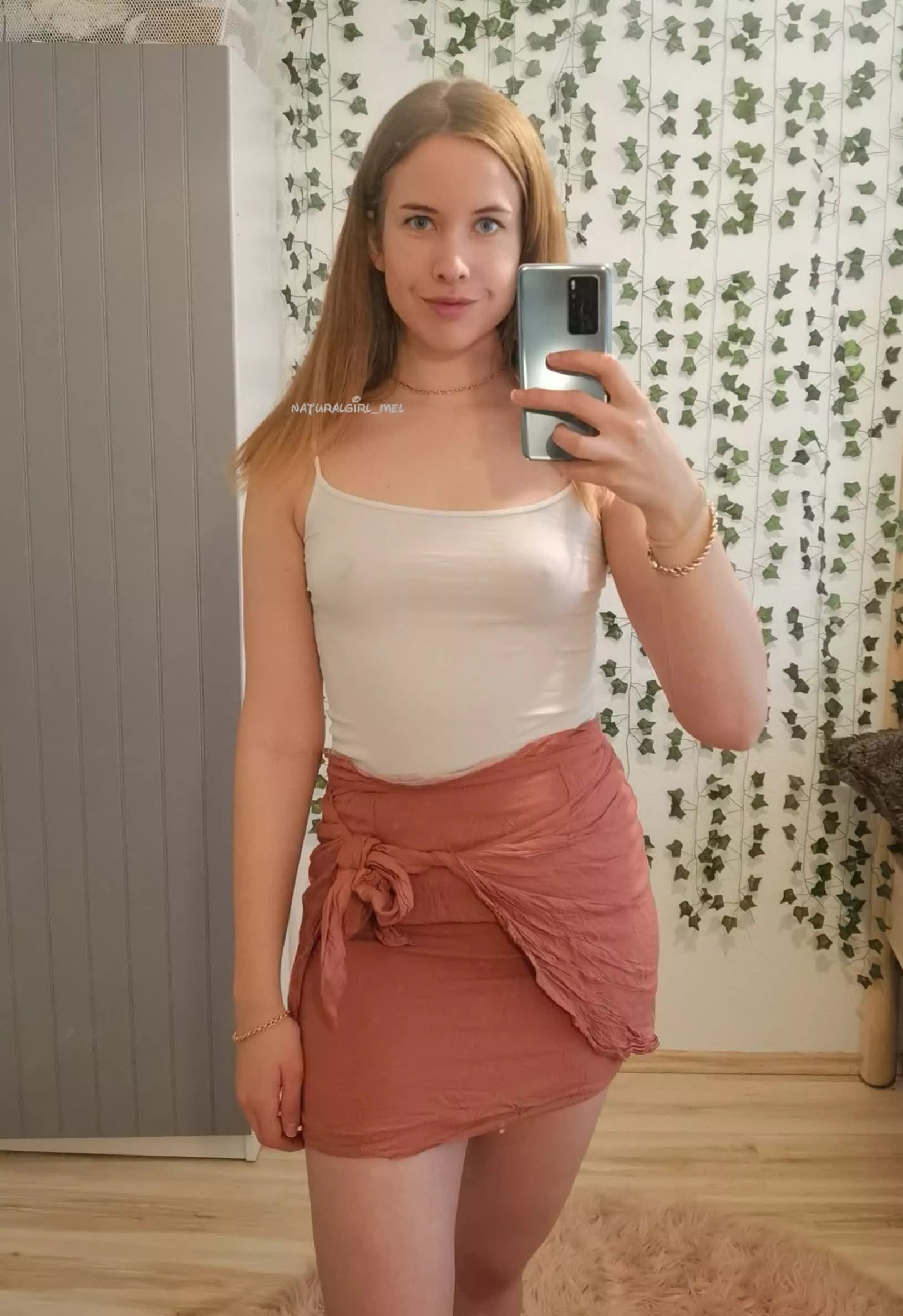 Let's boost your mood with my colorful miniskirt and white transparent top