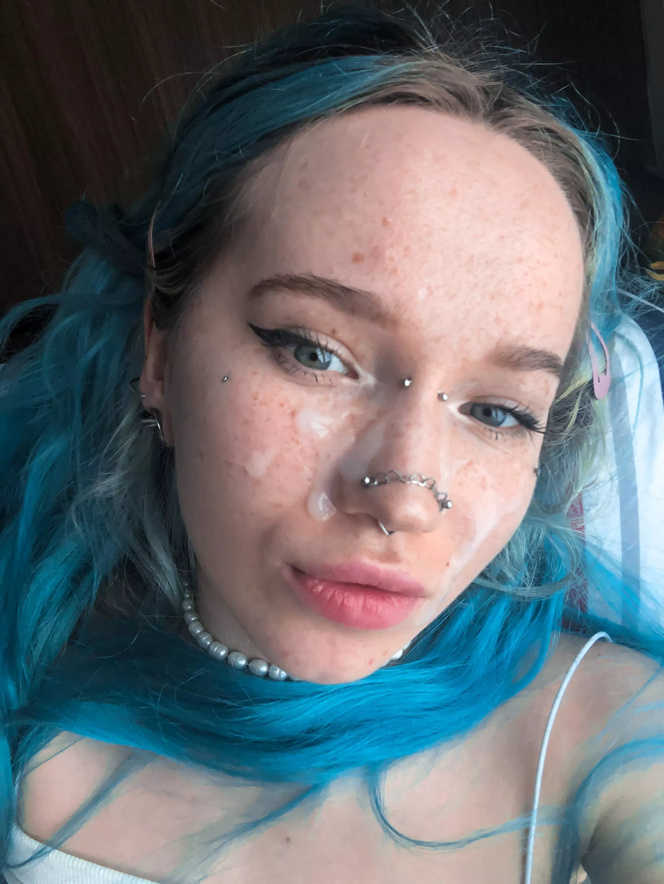 Morning selfies after a deep-throat blow job