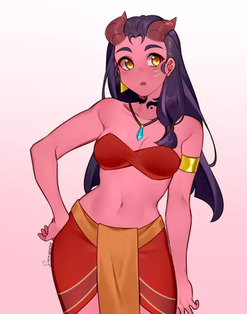 Dahlia, my demon girl OC, cosplaying as Kida from Atlantis: The Lost Empire. Art by SunnyPoppy