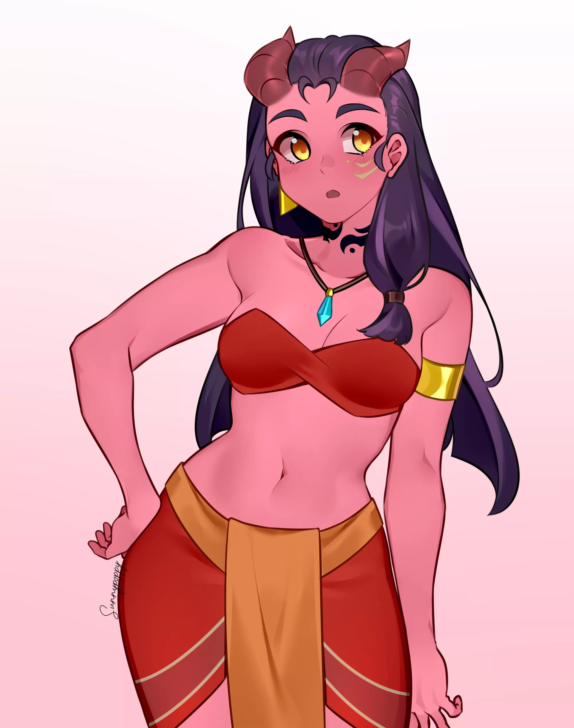 Dahlia, my demon girl OC, cosplaying as Kida from Atlantis: The Lost Empire. Art by SunnyPoppy