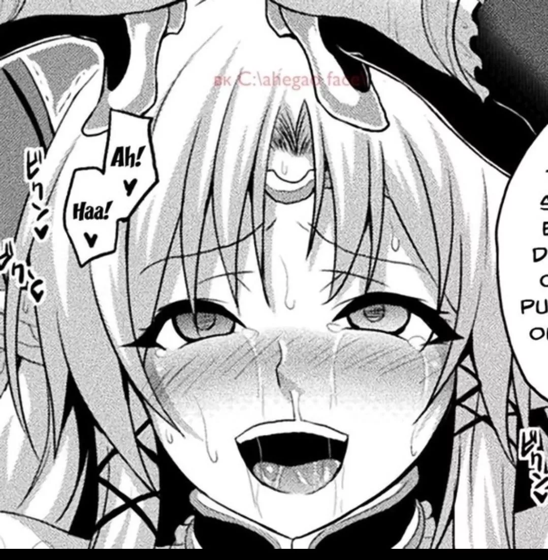 LF Mono Source: 1girl, ahegao, face, closed up, blush, tears, drool, open mouth, tongue, upper teeth, legs, crouching, thick eyelashes, long ears, Ah! Haa!