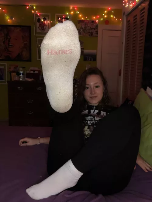 Slightly worn white Hanes socks!